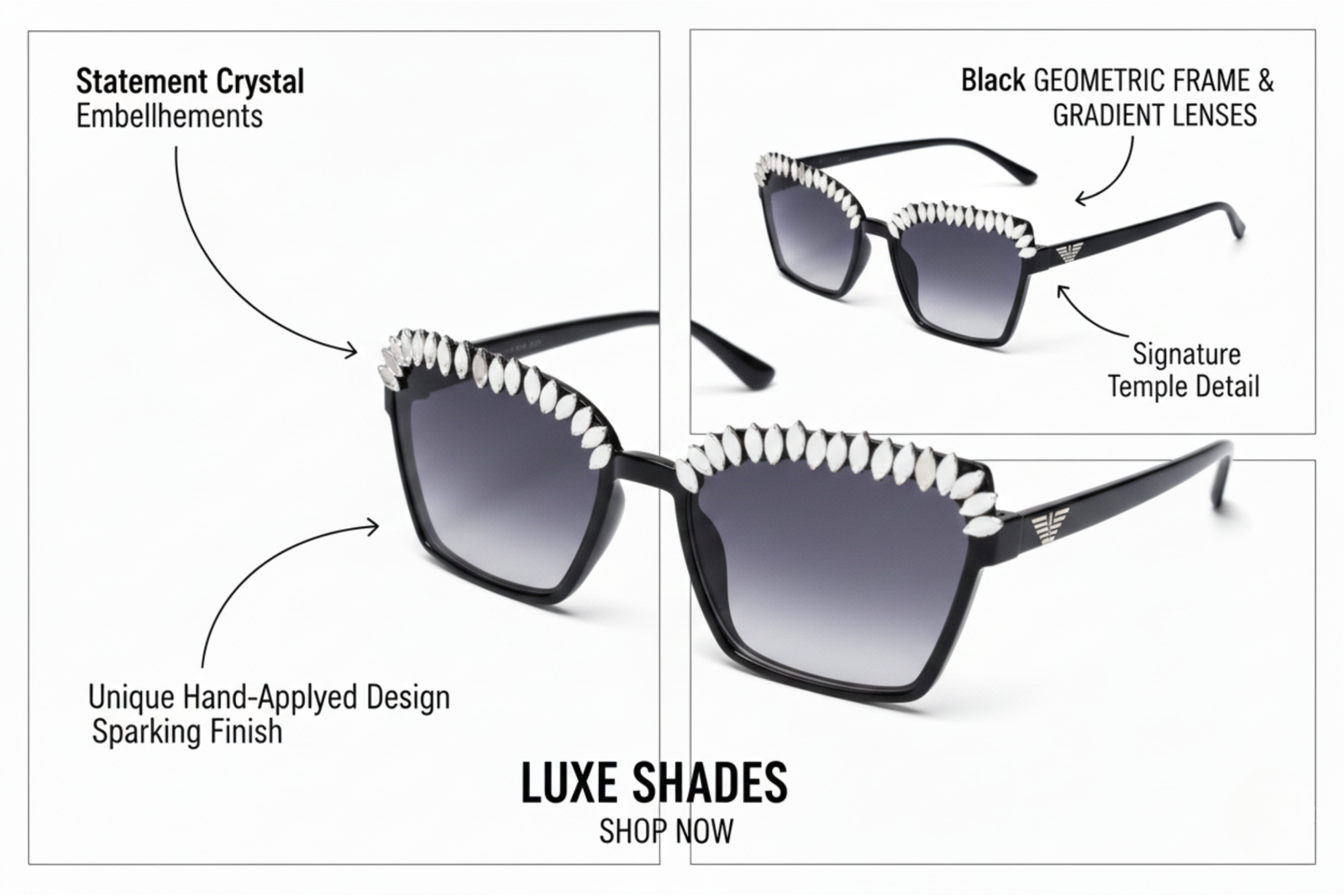 THE AMANS CREATIONS Luxe Geometric Black Sunglasses - Image 2