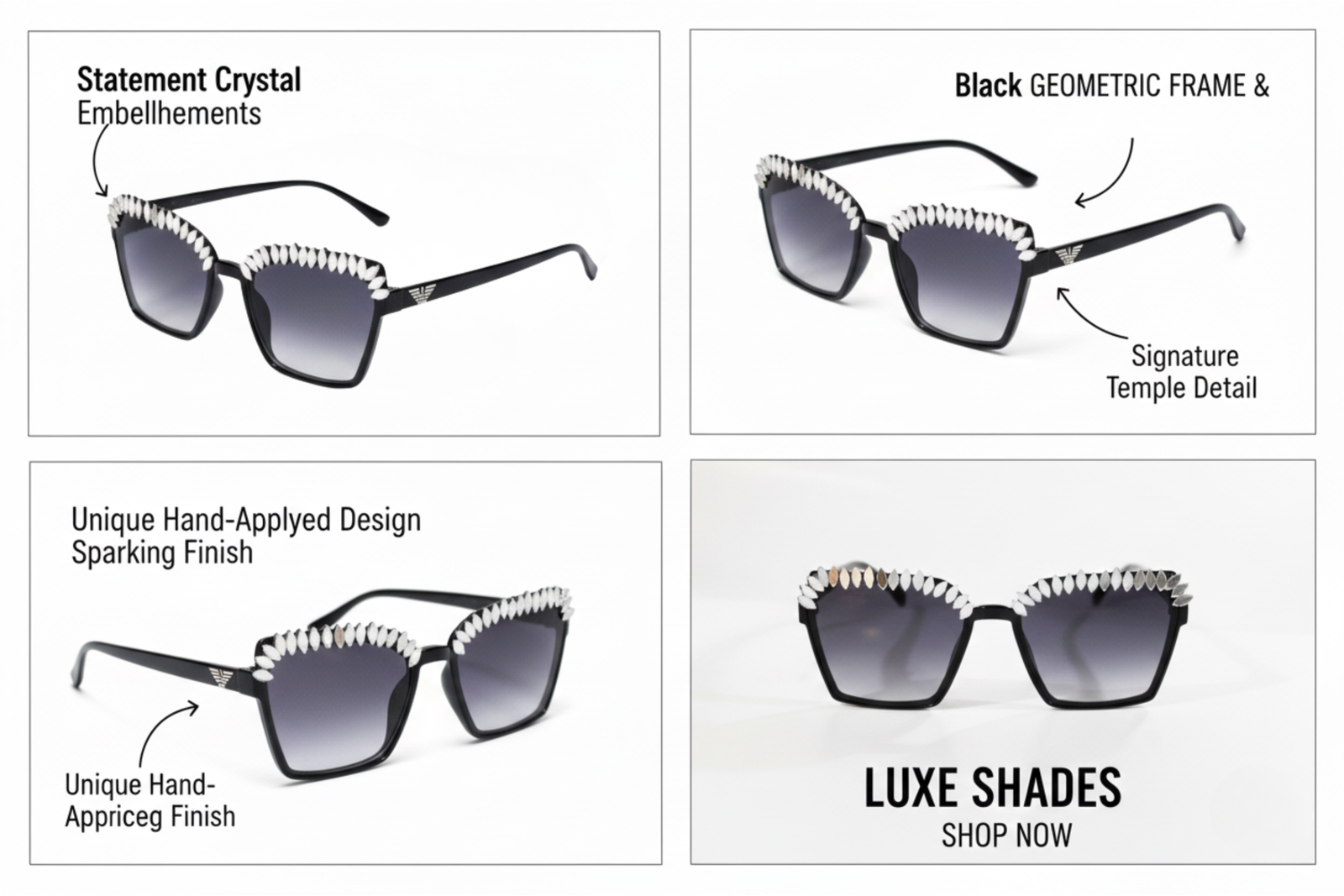 THE AMANS CREATIONS Luxe Geometric Black Sunglasses - Image 3